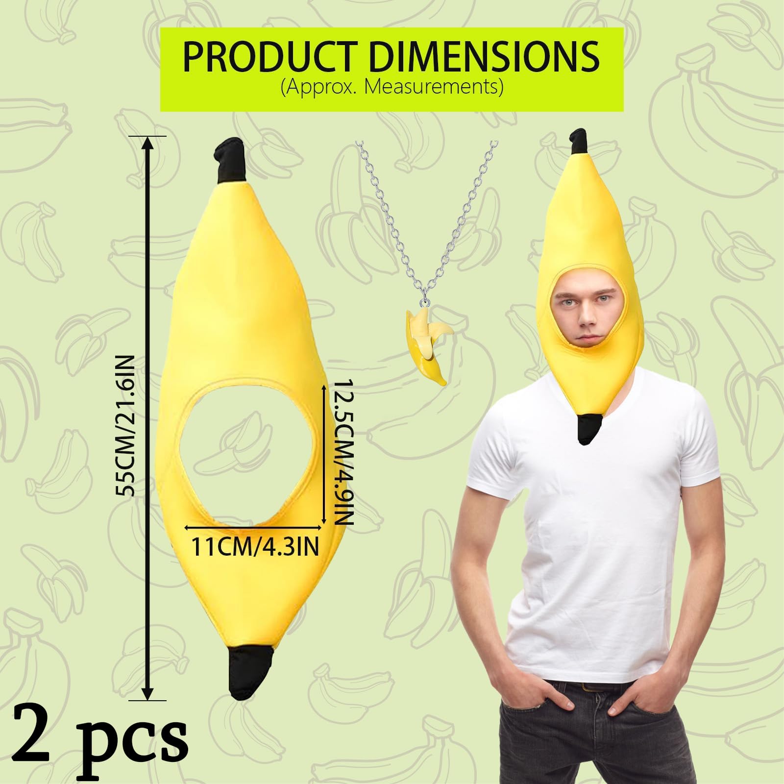 XLTXWD Banana Hat, Kids Banana Costume, Banana Costume Great for Stag Nights Pub Crawls Yellow Hat Accessory (Headgear + necklace) - Image 2