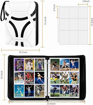 Trading Card Binder 1080 Pocket with Zipper, 60 Removable 9-Pocket Pages for Sports Cards Soccer, TCG & Game Cards, Sports Card, Card Binder for Collectors (Soccer)