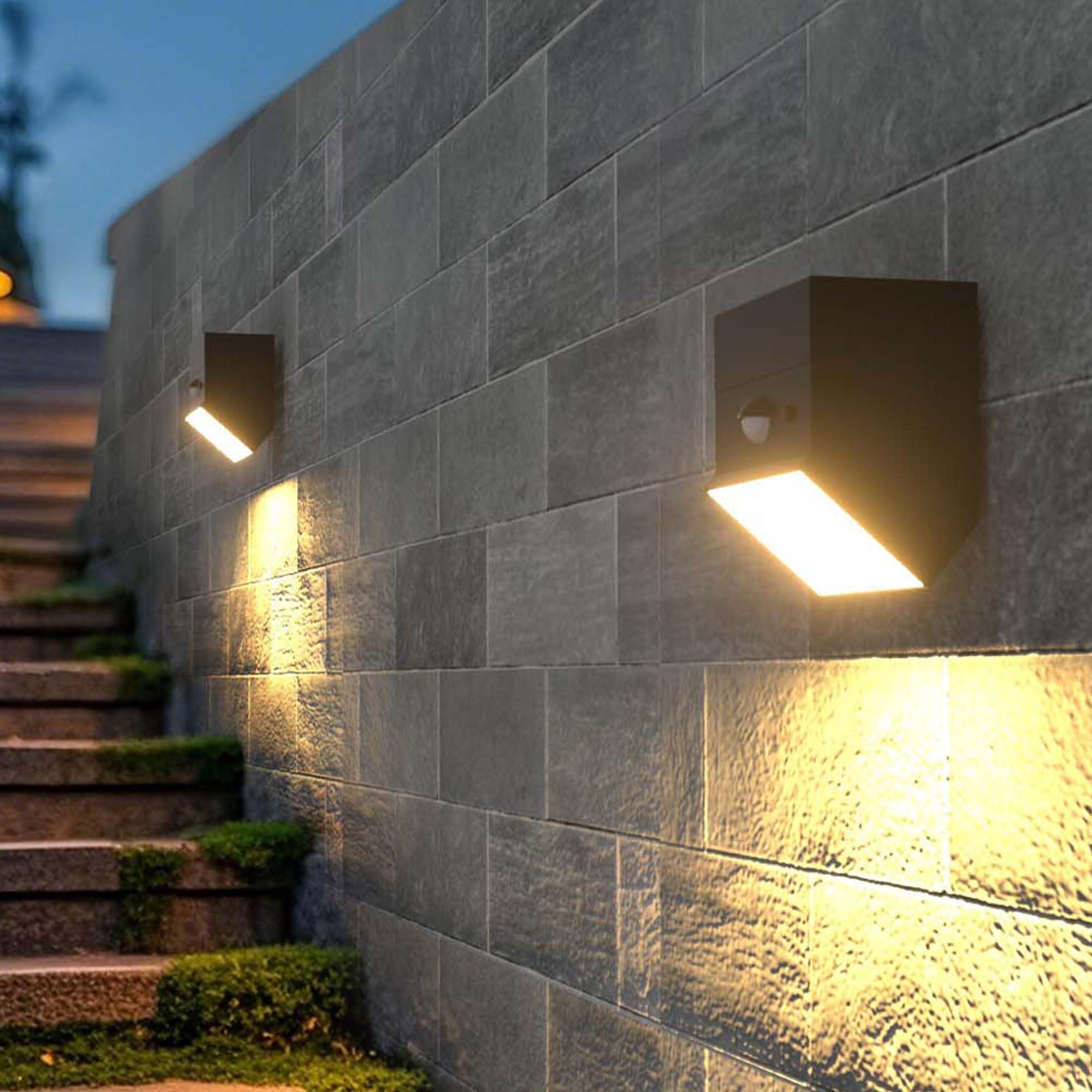 2 x LumiCube Solar-Wandleuchten, anpassbare Formen, LED, 2 x Lumicube mit Bewegungsmelder, Höhe 10 cm