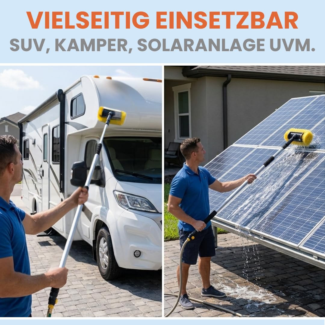 Autowaschbürste XXL mit Teleskopstiel 150-250cm | LKW & PKW Waschbürste | mit Schlauchanschluss | weicher 4D-Kopf 4P