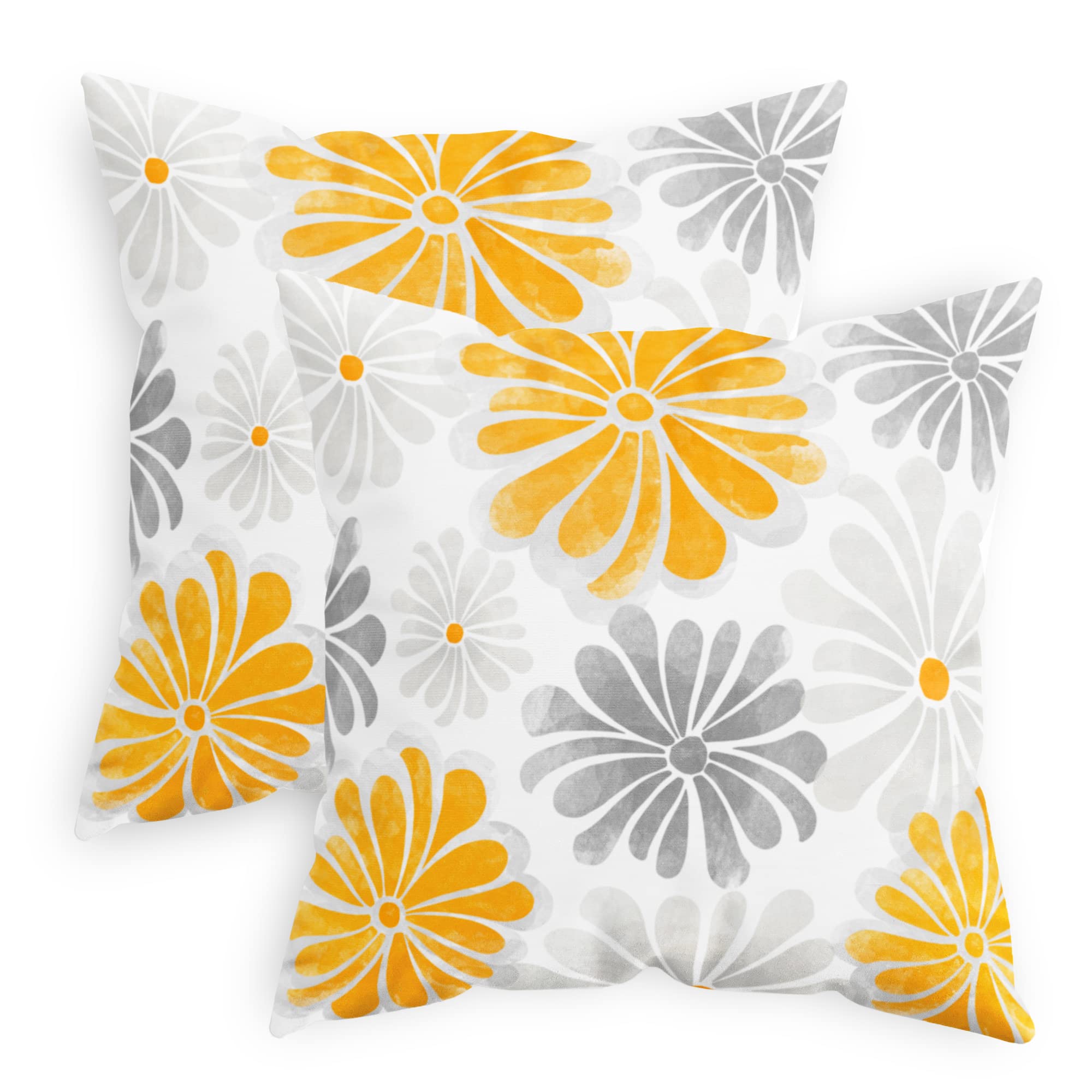 CaliTime Throw Pillow Cases Pack of 2 Cozy Fleece Two-Tone Blooming Flowers Decorative Cushion Covers for Couch Bed Sofa Farmhouse Decoration 50cm X 50cm Orange Grey โ image 1