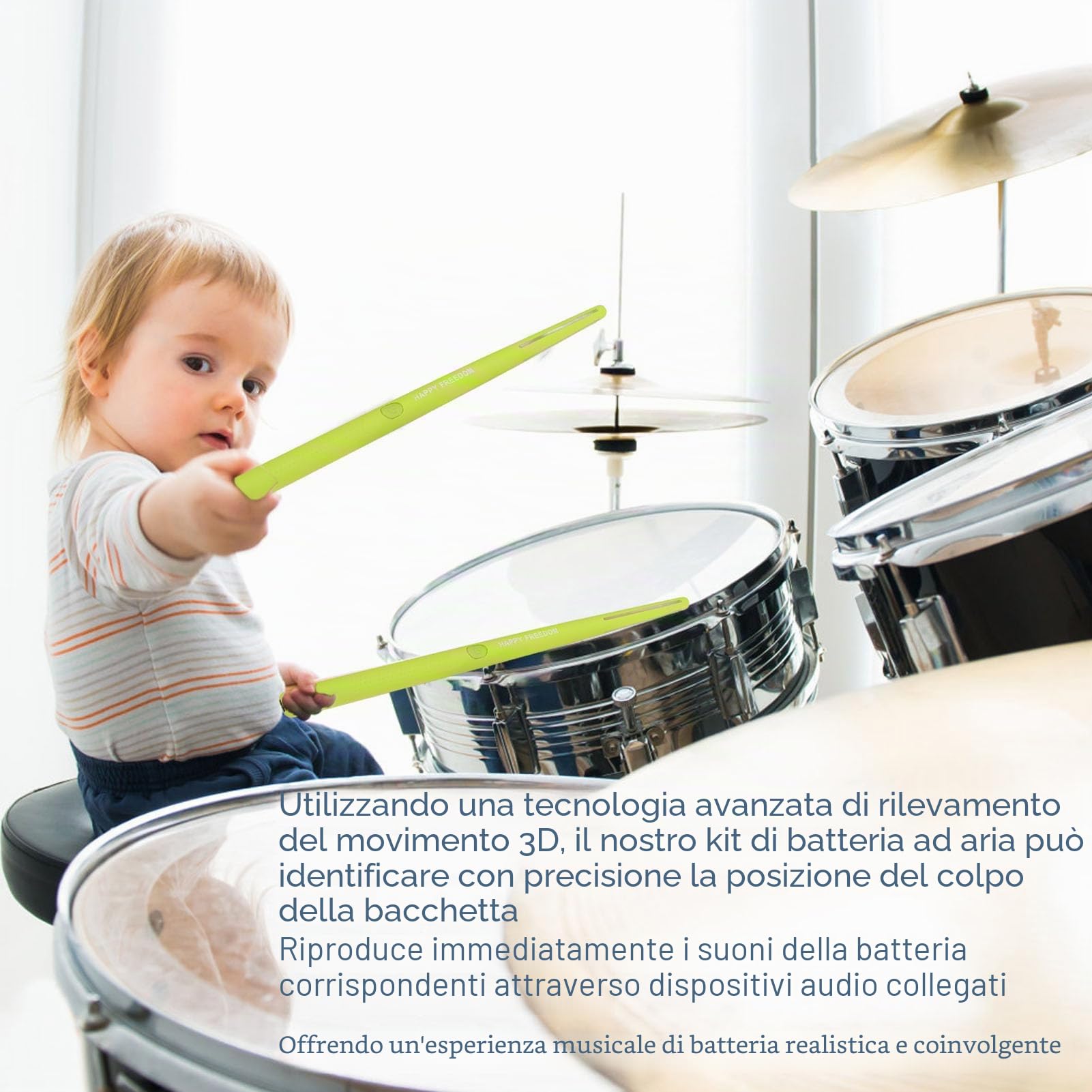 Bacchette per Batteria Ad Aria, Set per Batteria Elettrica Portatile Kit per Batteria per realtà Virtuale con Bacchette, Pedali, Set per Batteria Elettronica Pratica per Bambini