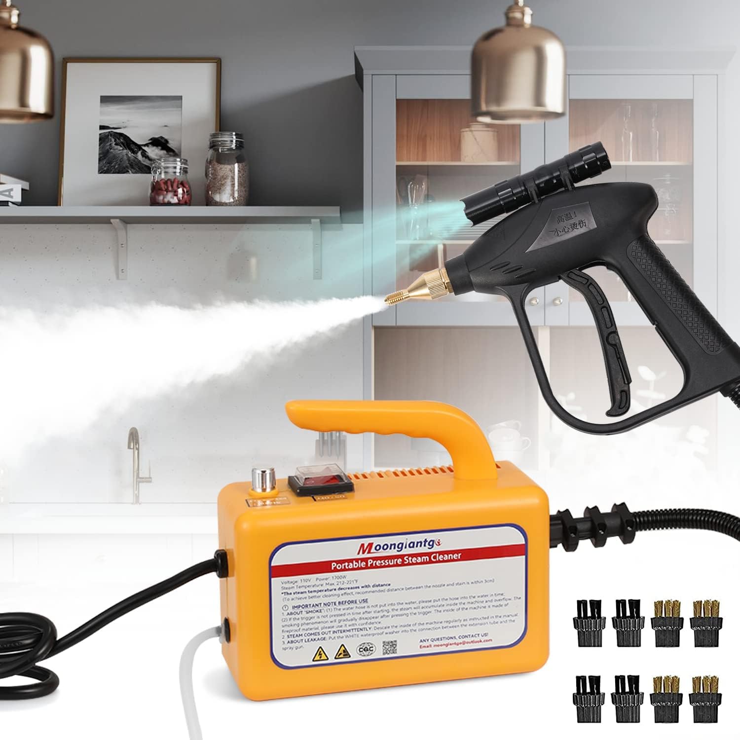 Moongiantgo High Pressure Steam Cleaner with A Set of Replacement Brushes