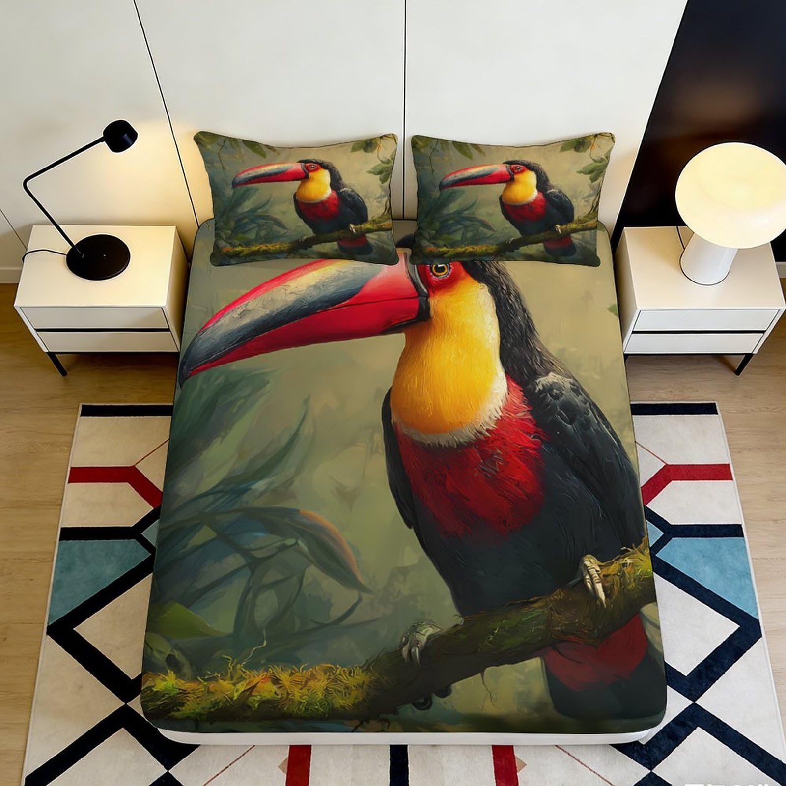 Jqzkxnhpbr Style-6 3D Printed Toucan Tropical Forest Fitted Sheet Microfiber Soft Breathable Bird Bed Cover For Bedroom Dorm Mattress Protection Decor 90X200x25cm