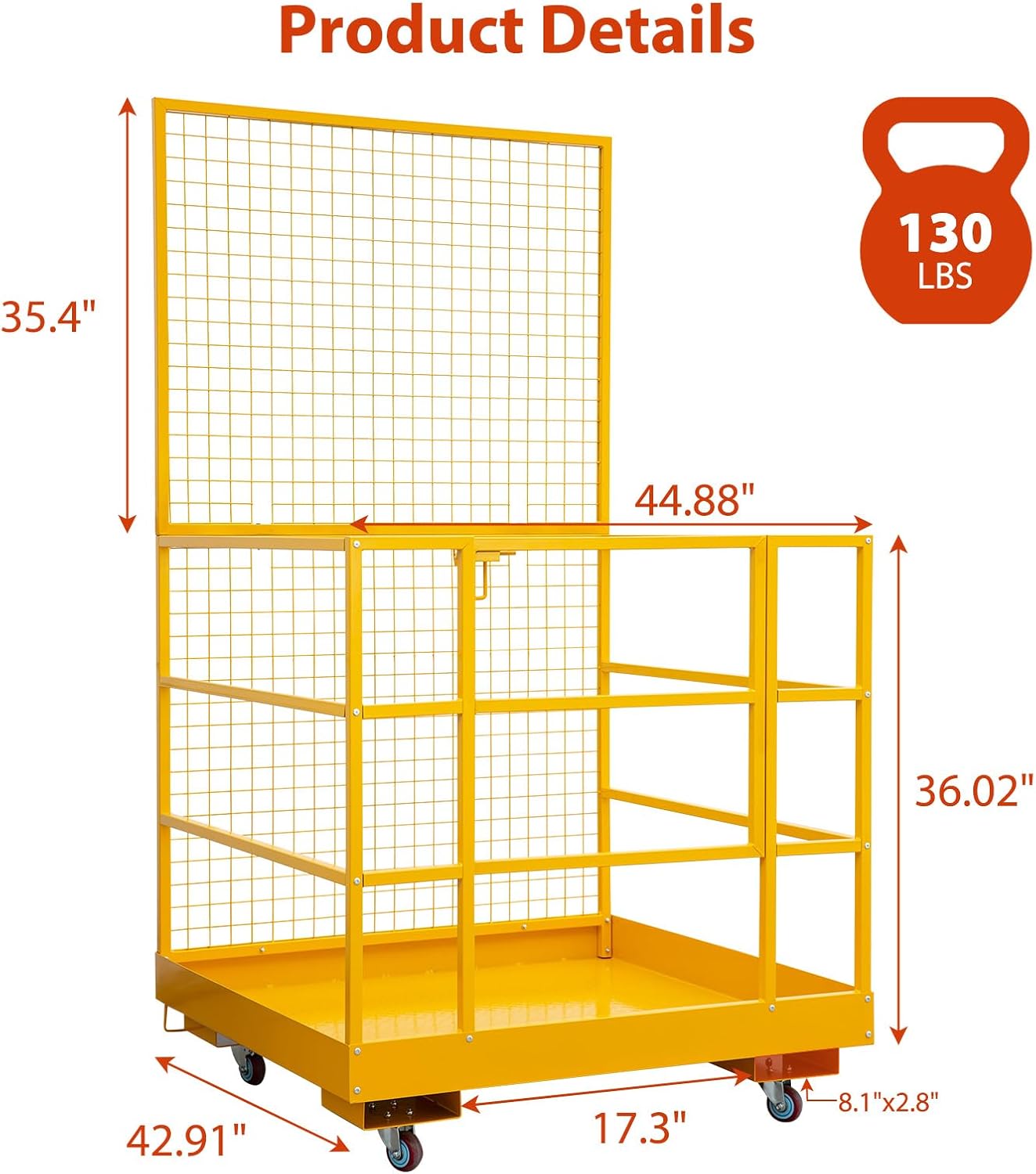 Foldable Forklift Safety Cage with Wheels – 43" x 45" Collapsible Aerial Work Platform, 1400 lbs Capacity, Includes Safety Harness & Lock for Loader Lifting, Heavy-Duty Mobile Lift Basket