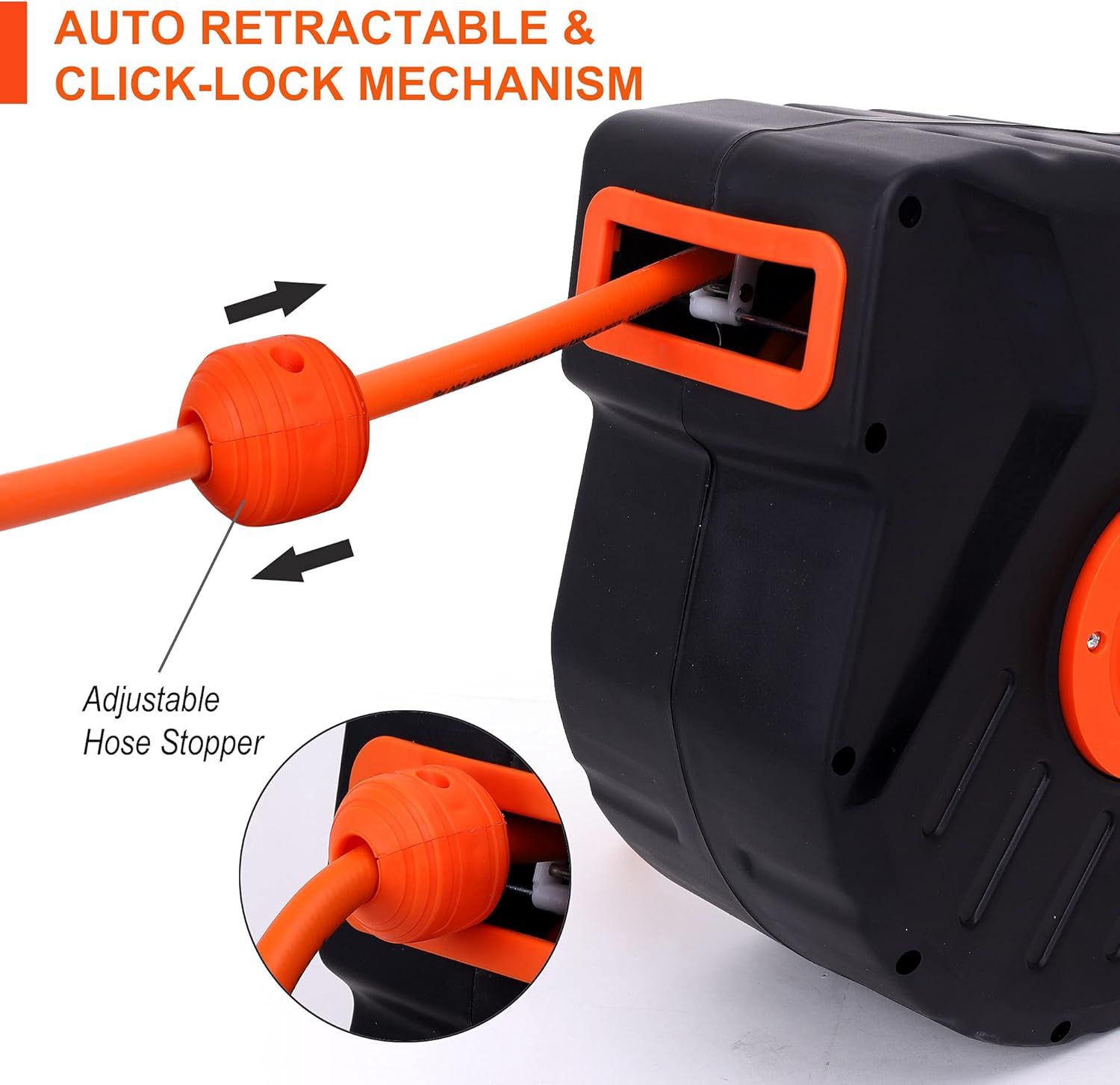 FYPower Air Compressor Hose Reel with Automatic Retractable Enclosed 3/8 inch x 50 ft hybrid Air Hose, 1/4" NPT Industrial Brass Coupler and Plugs, 6 ft Lead in, Wall Mounted 180° Swivel, 300PSI - - 