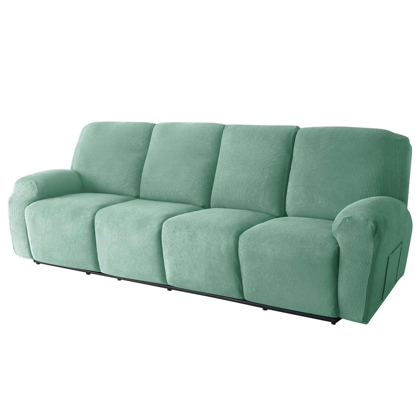 Stretch 10-piece recliner couch covers 4 Seat, Soft Jacquard Fabric reclining sofa slipcover with Pocket Armchair Covers For Pets Kids-green-4 seater