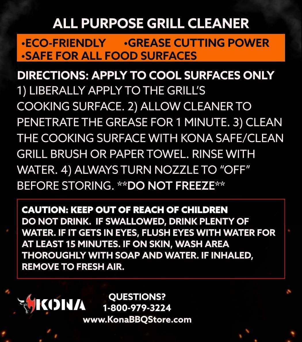 Kona Best Grill Cleaner for Outdoor Grill - Heavy Duty, Non-Toxic, Fume-Free Kitchen Degreaser Spray | Eco-Friendly Outdoor Grill Degreaser & BBQ Grill Cleaner Spray - 23oz