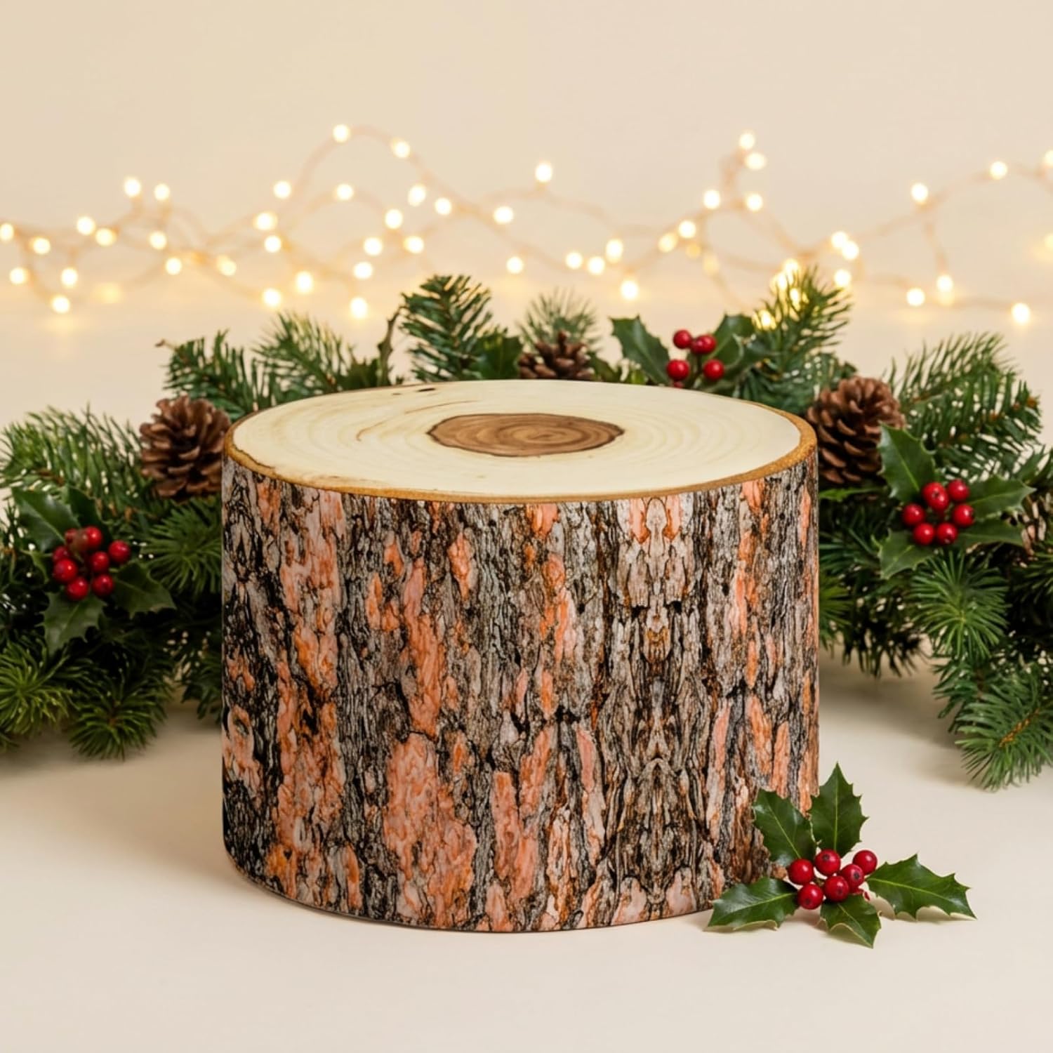 Daneey Large Pouf Ottoman Stuffed Round Poufs Funny Wood Log Trunk Ottomans for Living Room Foot Rest Footstool for Under Desk, Foam Filled with Removable Cover, Living Room Decor,Brown