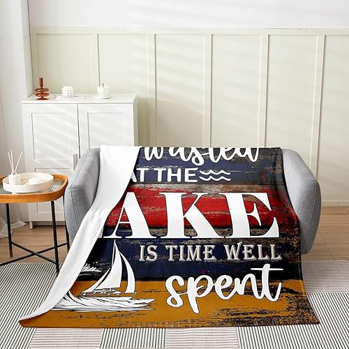 jejeloiu Lake House - Manta de franela de forro polar para niños, 90 x 90 pulgadas, para todas las estaciones, para sofá, manta rústica de granja,