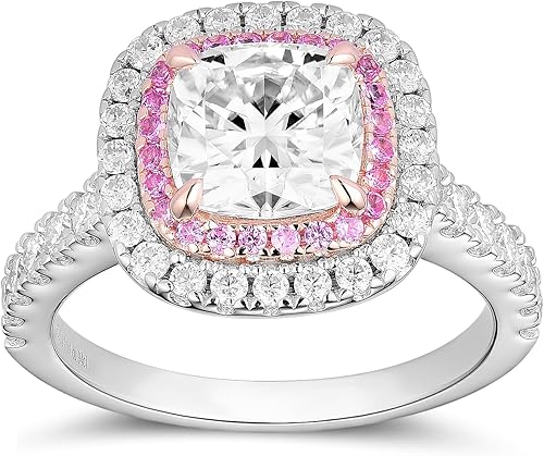 Miniatura 2 de DovEggs Anillos de moissanita para mujer, 2 quilates en el centro de 0.295 in GHI de corte cojín, moissanita cultivada en laboratorio, anillo de