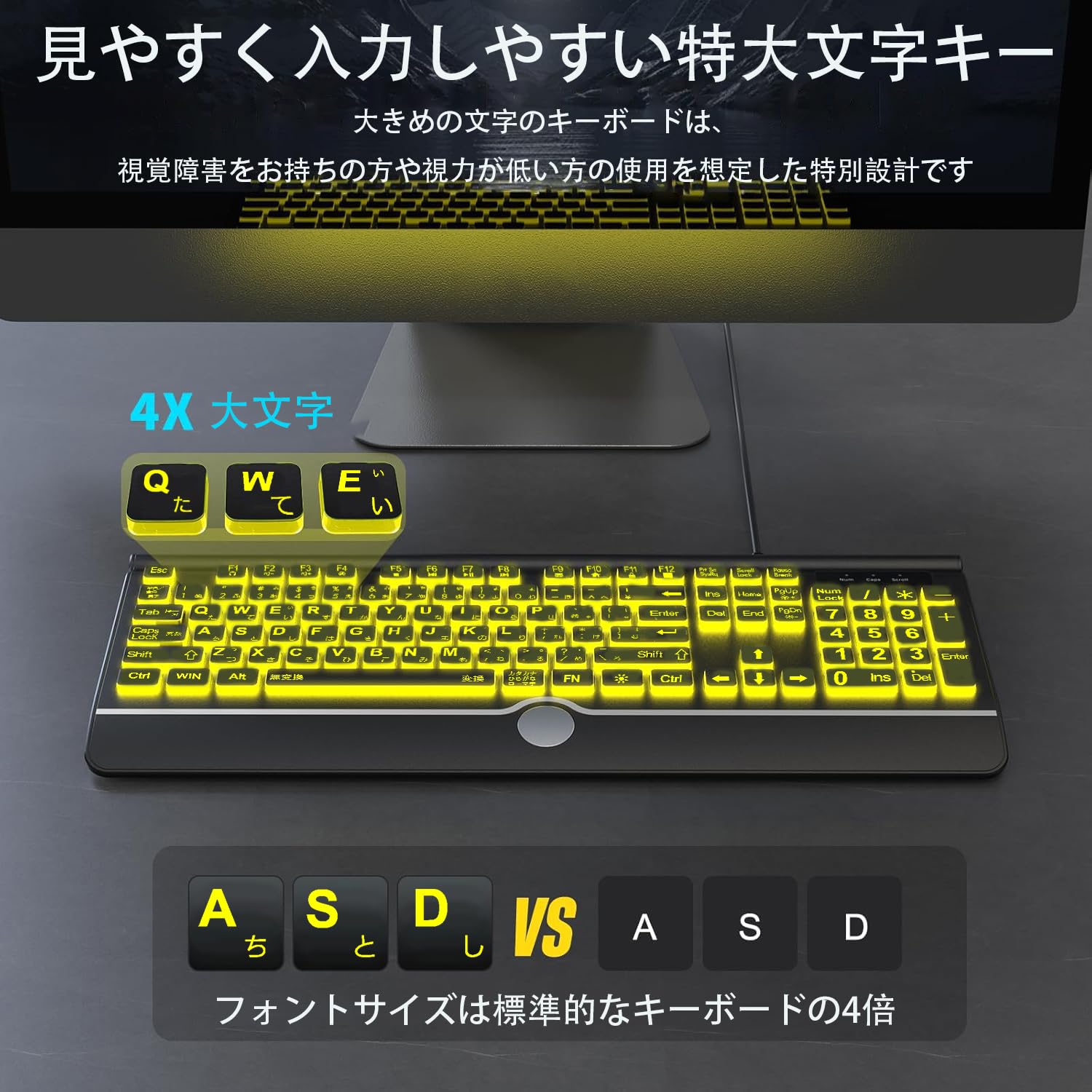 Amazon | BERGUF 大きめの文字のバックライト付きキーボード、静かな