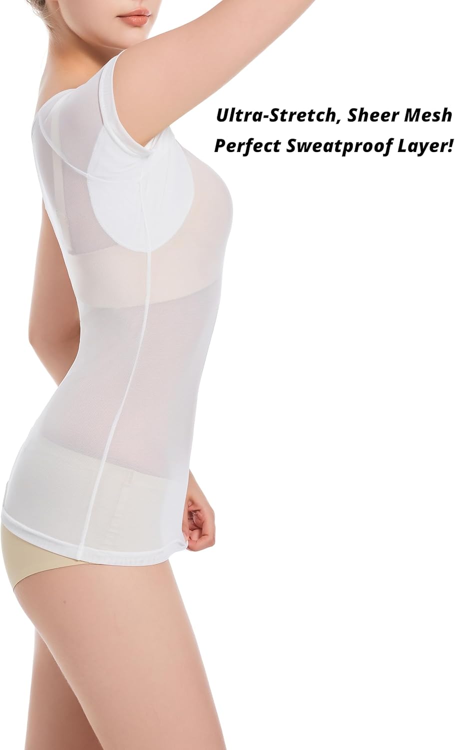 Women's 3-Pack Short Sleeve See Through Sheer Mesh Tops - Cap Sleeve Scoop Neck Blouses, Sweatproof Undershirts with Sweat Pads, Size Medium - Image 5