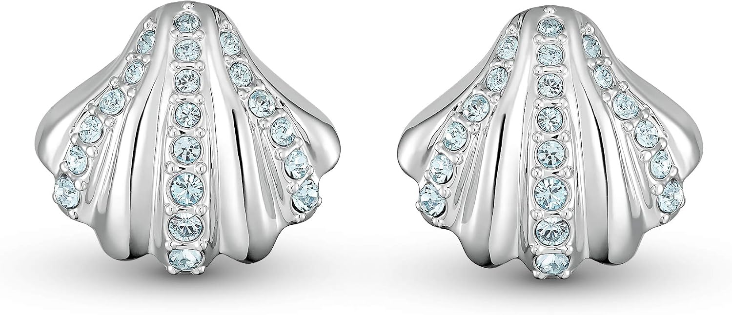 SWAROVSKI Women's Shell Jewelry Collection, Rhodium Finish, Aqua Blue Crystals