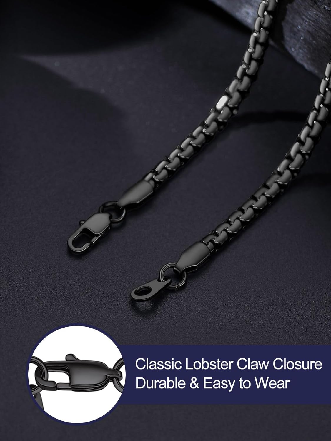 Bandmax Solid Stainless Steel 2MM/4MM/6MM/8MM Flat Box Link Chains for Men Women Silver/Gold/Black Rolo Cable Chain Necklaces Length 14"-30", Gift Packed - Image 3