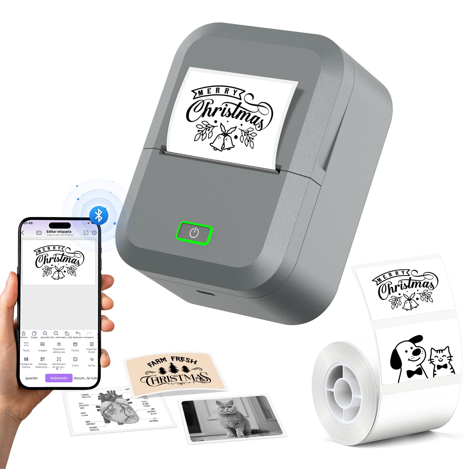 Ablemark Mini Drucker, Aufkleber Drucker Fotodrucker Bluetooth 2 Zoll 20–58 mm, Thermodrucker Drucker mit App für iOS & Android, Etikettendrucker 203 DPI für Organisation, Unternehmen & Schule