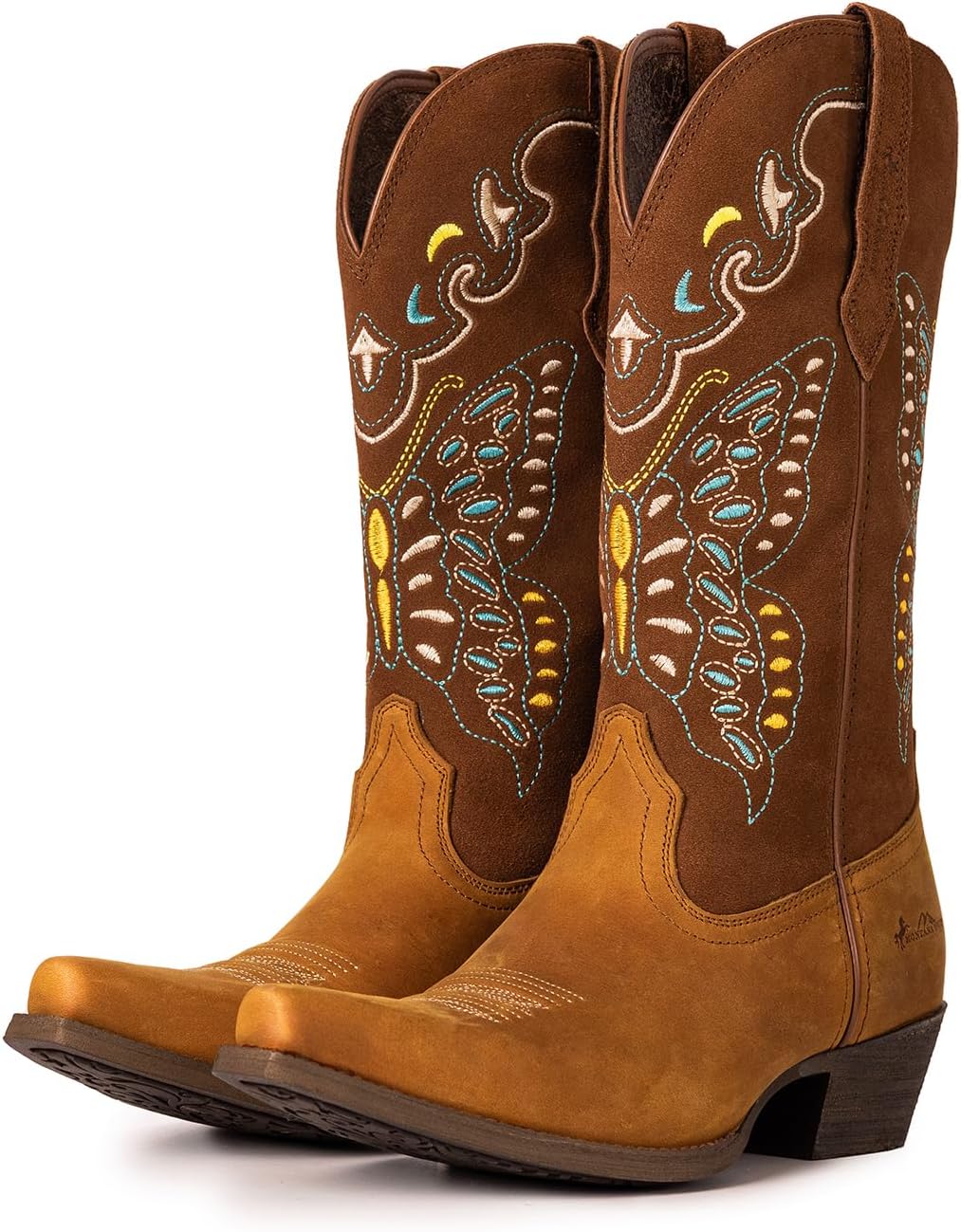 Montana West Cowboy Boots for Women, Genuine Leather Embroidered Cowgirl Boots with Pointed Toe Chunky Heel Pull Tabs for Rodeo Season, Concerts, Country Clubs and Western-Style Occasions