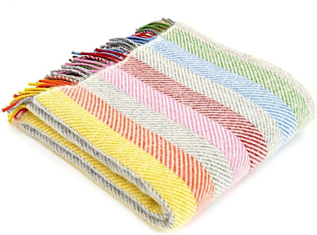 Tweedmill Textiles 100% Pure New Wool Rainbow Stripe Throw, Multi, 150x180cm,Grey