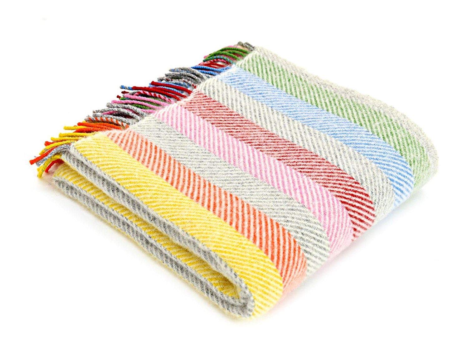 TWEEDMILL TEXTILES 100% New Wool Sofa Bed Throw Blanket - RAINBOW GREY STRIPE