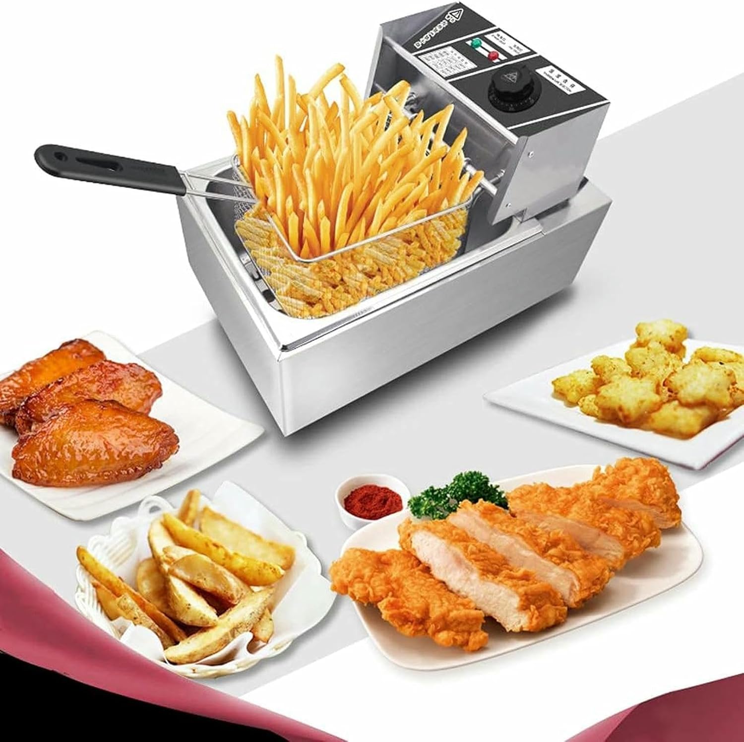 Commercial Deep Fryer Fat Fryer Basket, 10L/20L Single Cylinder Electric Fryer 2500W Stainless Steel Fat Fryer with Fryer Basket for Home Kitchen Restaura