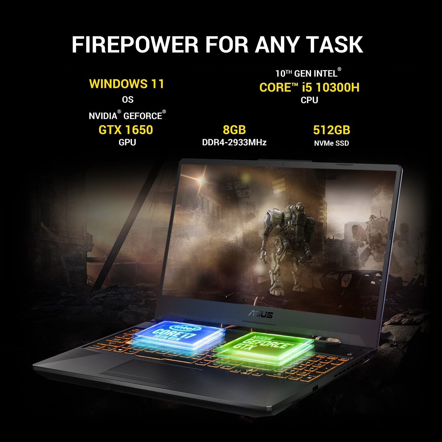 ASUS FX506LHB-HN355W i5 10300H/ GTX1650- 4GB/ 8G/ 512G SSD/ 15.6 FHD-144hz/ Backlit KB- 1 Zone RGB/ 48Whr/ Win 11/ / / McAfee(1 Year)/ 1B-Black Plastic ASUS FX506LHB-HN355W i5 10300H/ GTX1650- 4GB/ 8G/ 512G SSD/ 15.6 FHD-144hz/ Backlit KB- 1 Zone RGB/ 48Whr/ Win 11/ / / McAfee(1 Year)/ 1B-Black Plastic