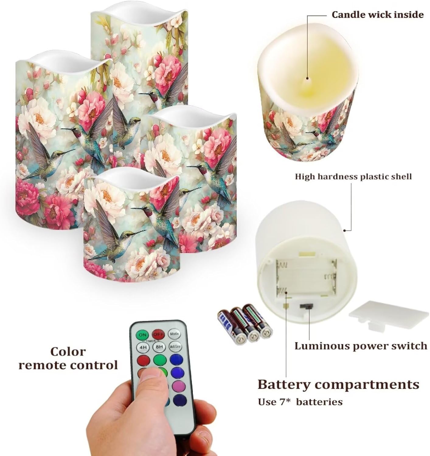 Cozeyat Blossom Vine LED Candles 4 Pack Battery Powered Flameless with Remote Control Timer Color Changing Waterproof for Table Beach Garden Home Decor