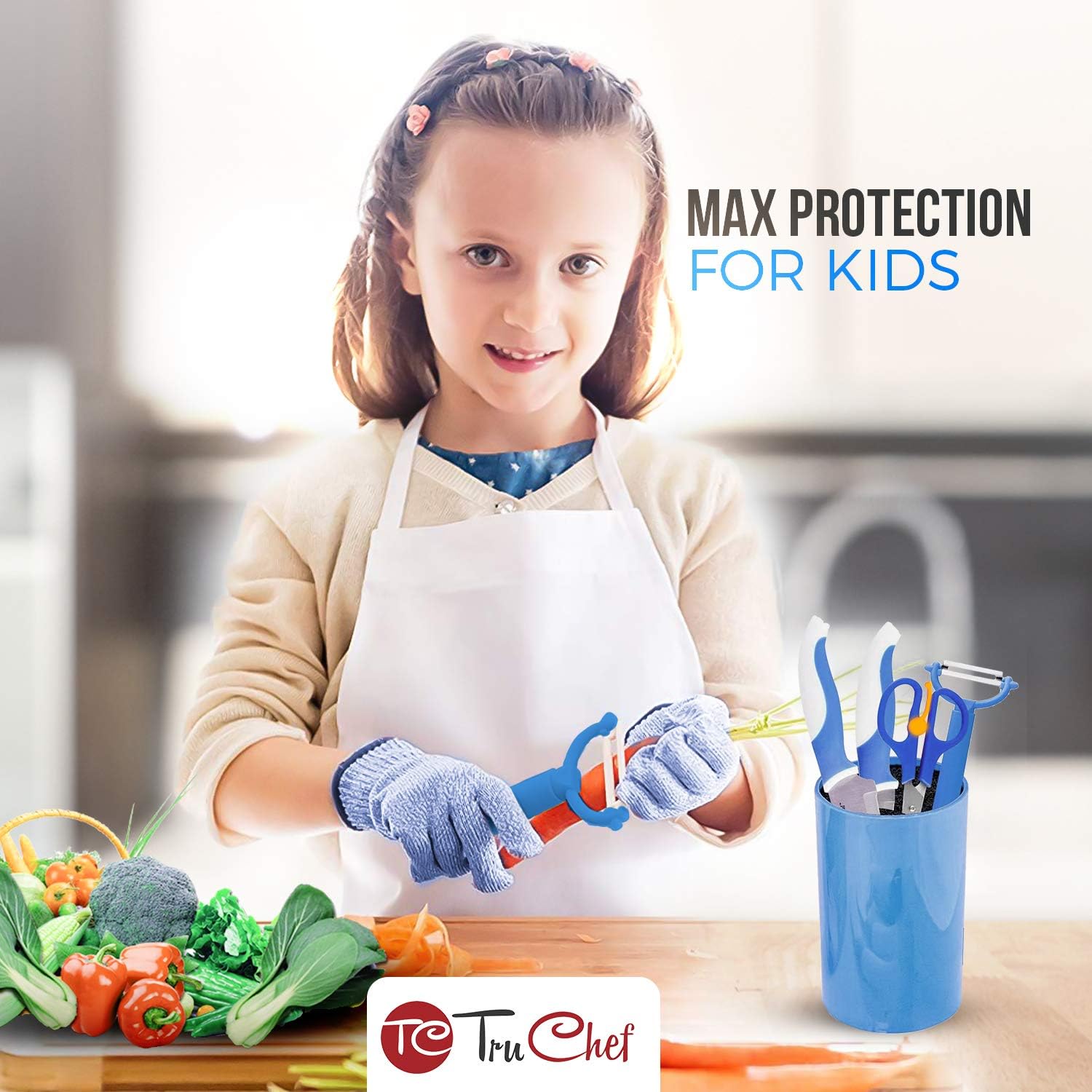 Review Product TruChef Kids Cut Resistant Gloves (Ages 4-8) - Maximum Kids Cooking Protection. Safe Hands from Real Kitchen Knives and Tools. Perfect for Oyster Shucking and Whittling.