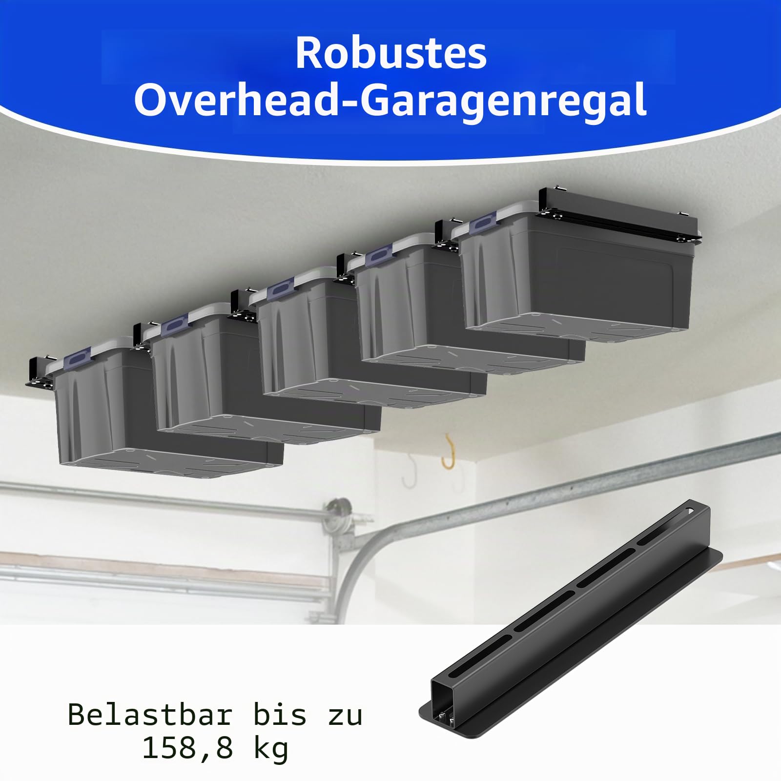 Robuste Deckenhalterung für Garage, kompatibel mit 5 Behältern, 6 Stück