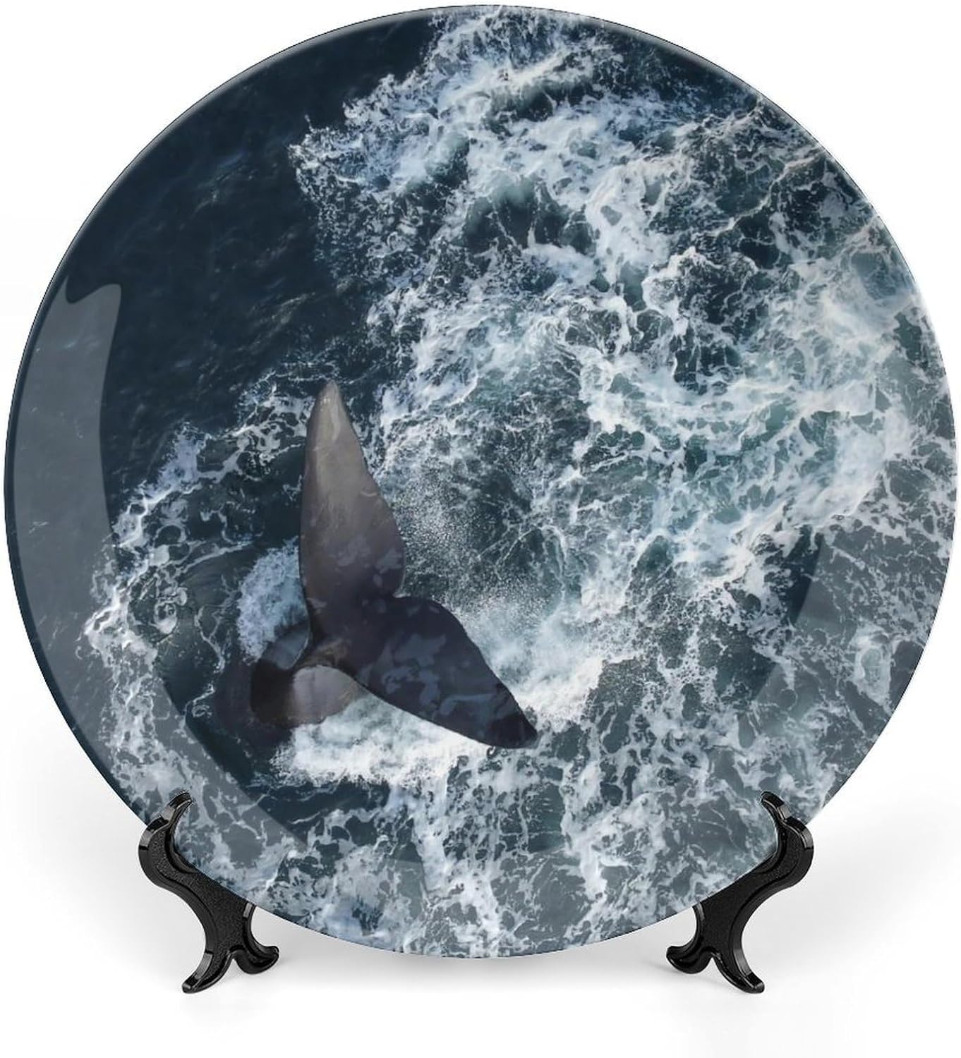 Whales Tail On Sea Decorative Plates for Display Ceramic Plate Tray with Stand Hanger Home Decor