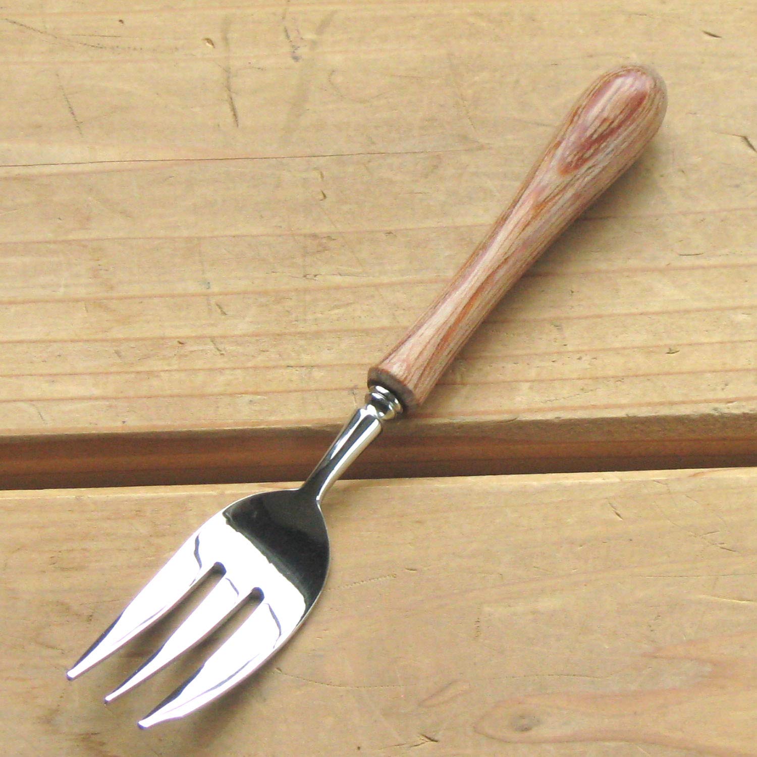 Nagao Tsubamesanjo Boston Cake Fork, 5.6 inches (14.2 cm), 18-8 Stainless Steel, Laminated Reinforced Wood, Made in Japan