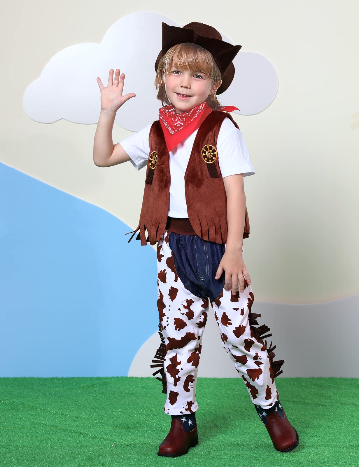 Bébé Garçons Cowboy Barboteuse Carnaval Tenues Western Combinaison Vêtements Ensemble Marron