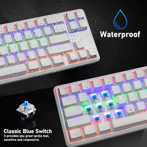 Miniatura 7 de Teclado mecánico inalámbrico para juegos, 60% ultra compacto, retroiluminado azul, recargable, Bluetooth, doble cableinalámbrico con interruptores