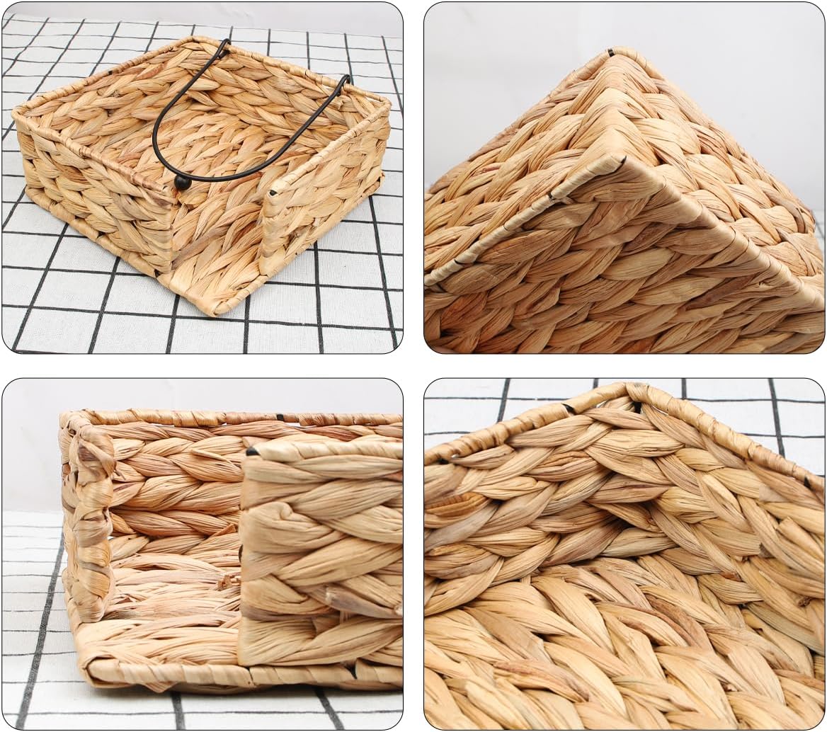 Napkin Holder for Table,Water Hyacinth Flat Napkin Holder with Weighted Arm,Wicker Napkin Baskets for Kitchen Dinner Table,Flat Napkin Dispenser for Countertop, Dining Room - Image 8