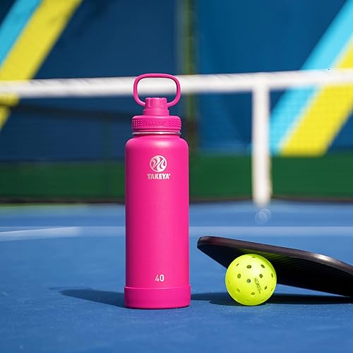Miniatura 10 de Takeya CP Signature Pickleball - Botella de agua aislada de acero inoxidable con tapa de boquilla deportiva, 40 onzas, color rosa