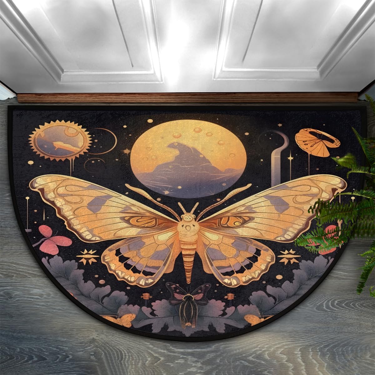 Half Round Door Mat Underworld Mermaid Non Slip Semi Circle Doormat, Ocean Sea Indoor Low Profile Front Door Mat for Outdoor Patio Porch Kitchen Bathroom Entryway Floor Mat