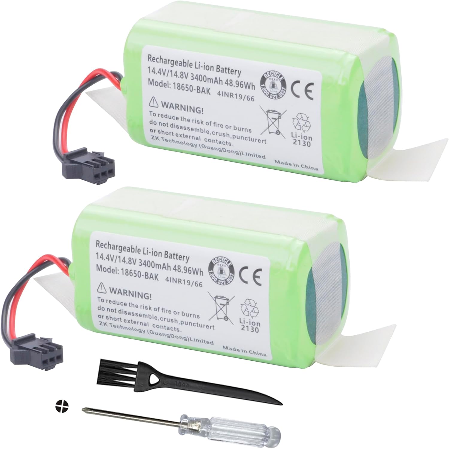 2 Pack Replacement Battery for eufy RoboVac 11 11C 11S 11S PLUS 11S MAX 12 15C 15C MAX 15T 25C 30C G10 Hybrid G30 Edge R500 R450 for Ecovacs Deebot N79S N79 DN622 for Goovi F007C D380 14.4V 3400mah