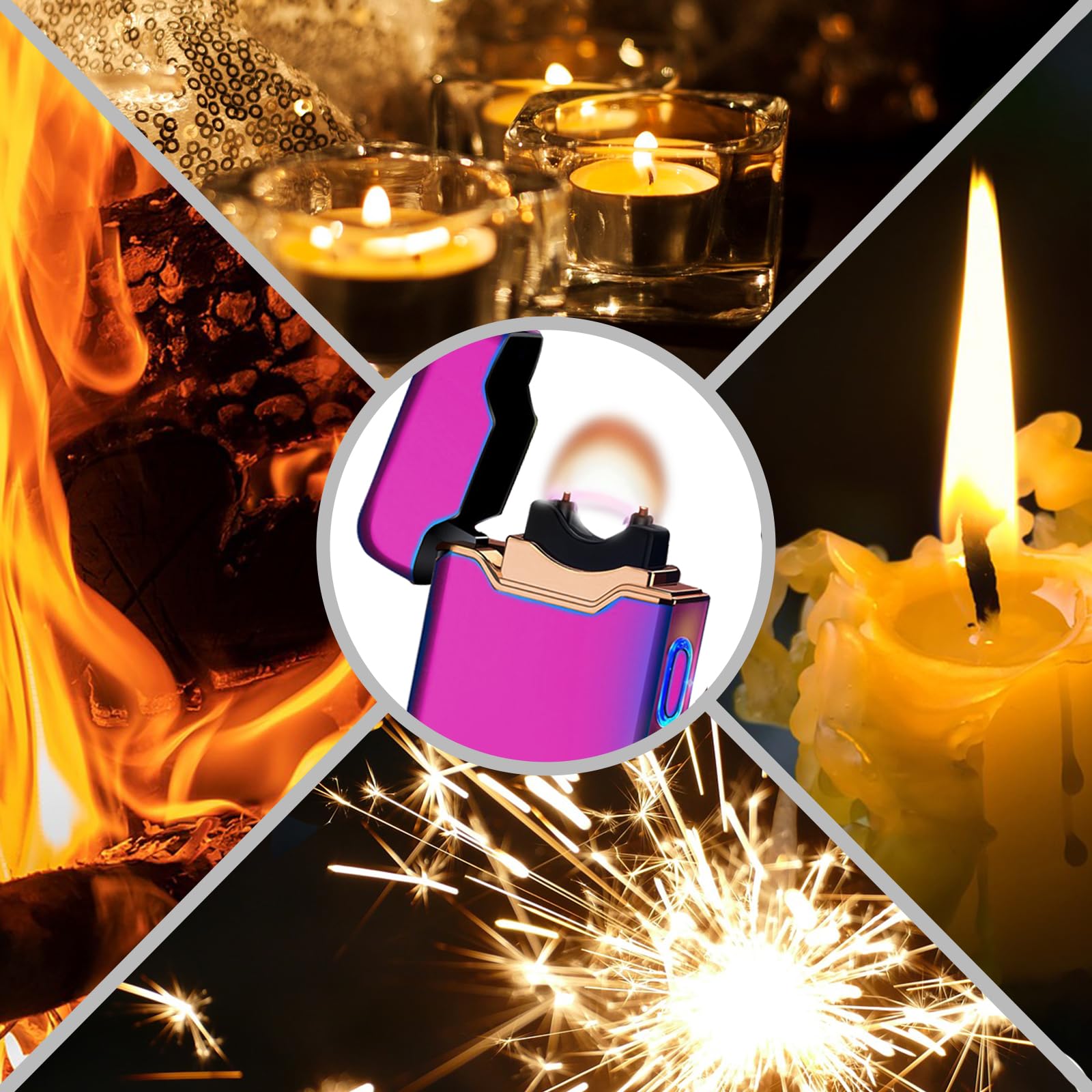 SKRFIRE Encendedor eléctrico de arco de plasma, resistente al viento, encendedor de llama, recargable, USB, con indicador de batería (color de lujo)