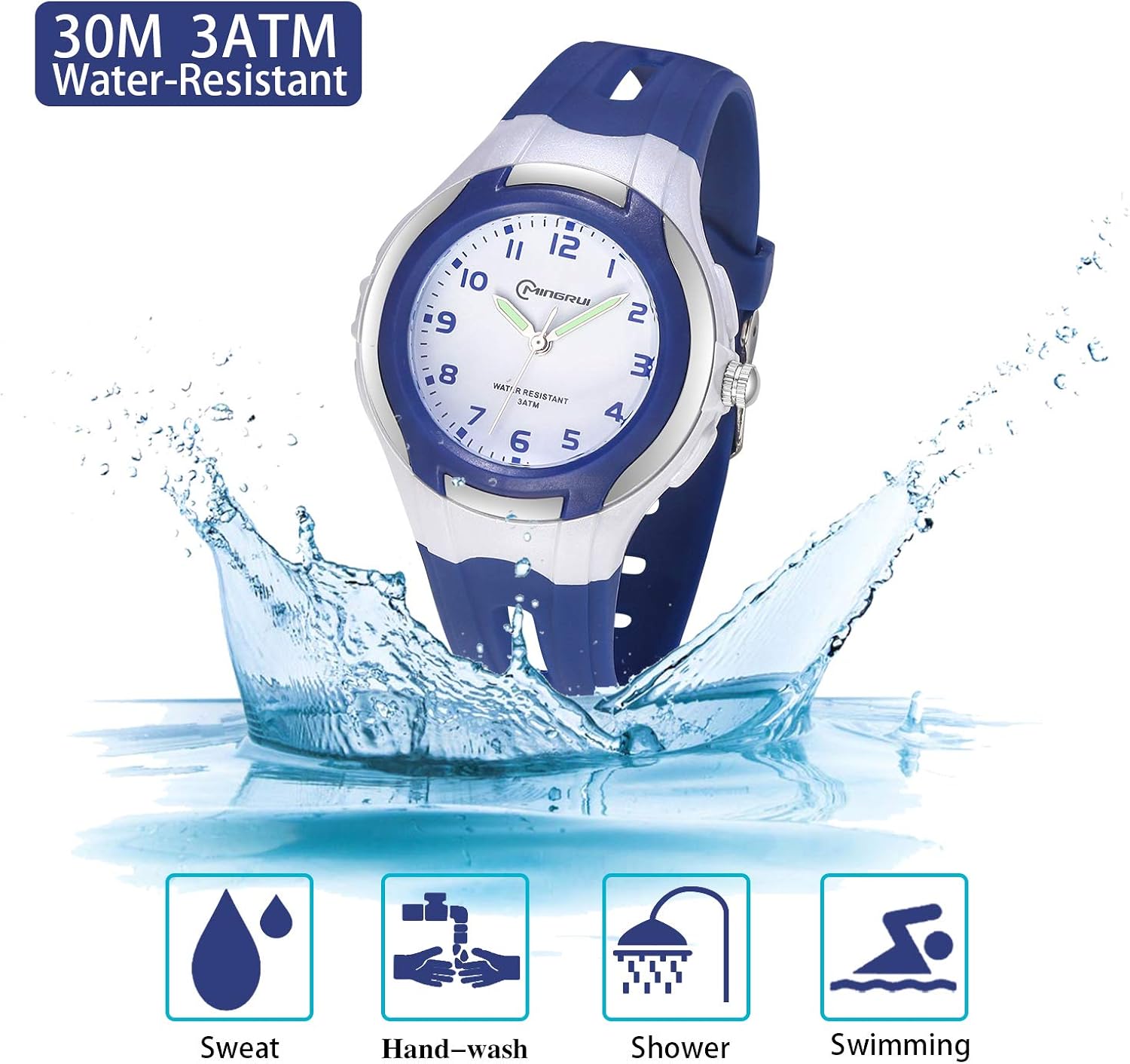 Vista 4 de Reloj analógico para niños, para niñas, niños, impermeable, para aprendizaje, fácil de leer, reloj de pulsera para niños