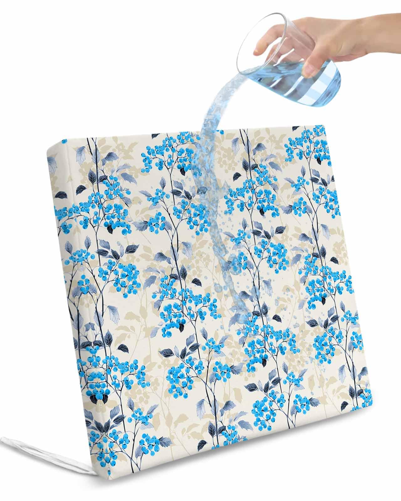 2 Pack Blue Flowers Waterproof Cushion Covers with Ties, Outdoor Patio Chaise Lounge Chair Seat Cushion Slip Covers Replacement(Only Cover) Farmhouse Pastoral Spring Botanical Plants 22