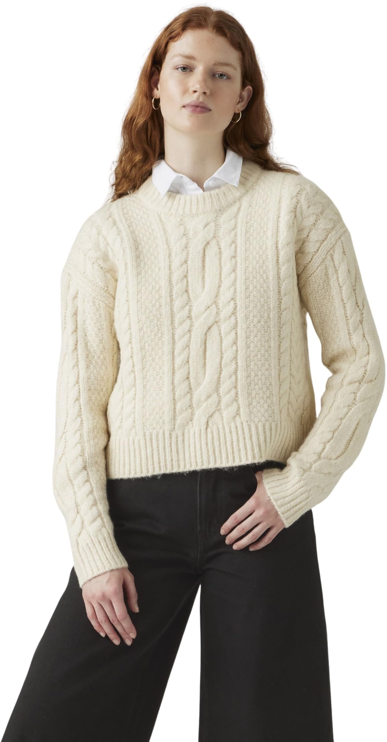 Levi's Donna Pullover Ines Cable con Motivo a Trecce, Relaxed Fit