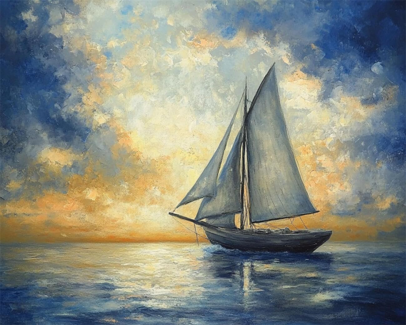 RKFLGEW DIY Embroidery Set Sailboat Oil Painting 30x40cm