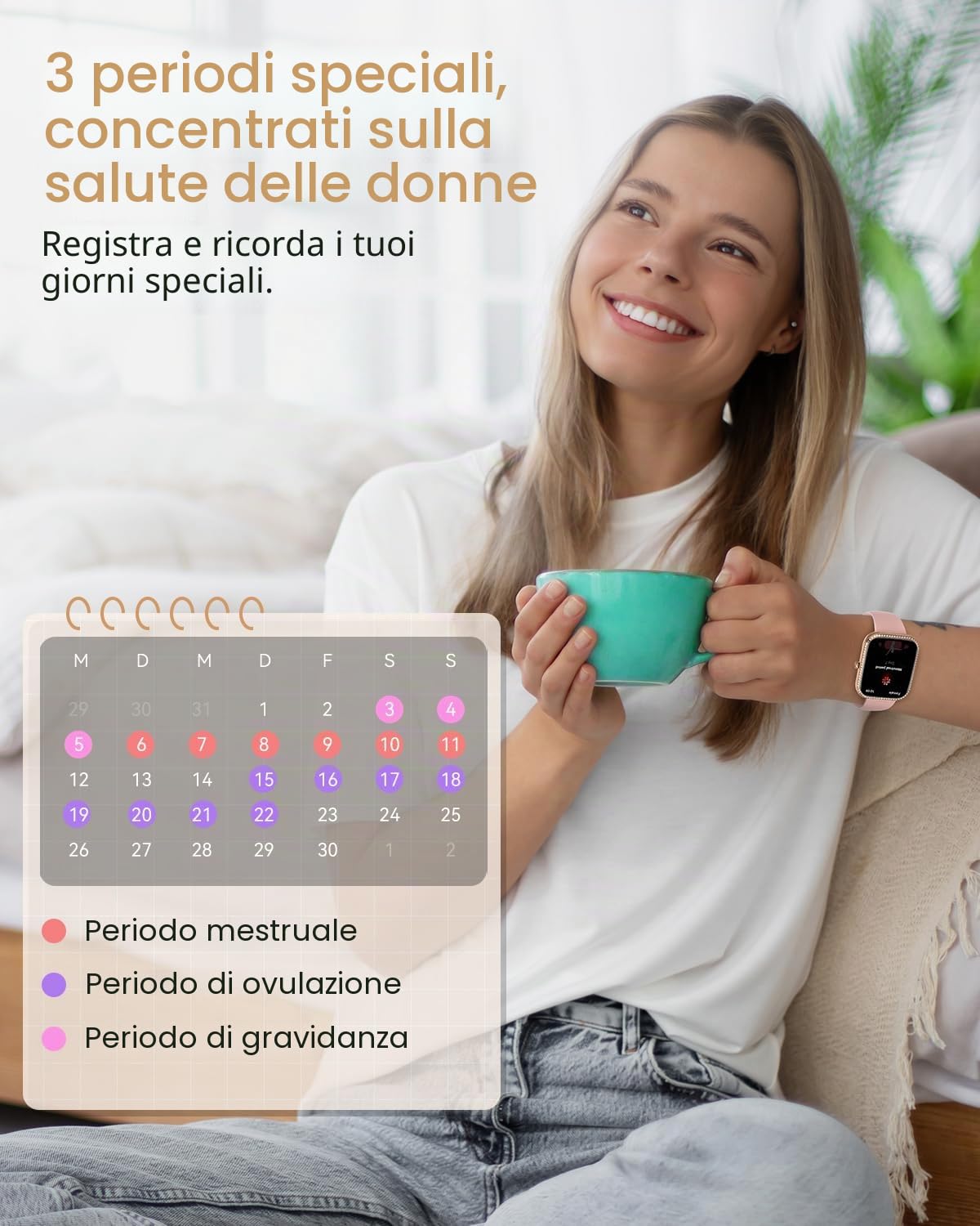 Smartwatch Donna con Chiamata, 1,75" HD Orologio Smart Watch con 130+ Sport, Cardiofrequenzimetro, SpO2, Sonno, Ciclo Mestruale, Fitness Activity Tracker IP68 Android/iOS Oro, Regalo Donna
