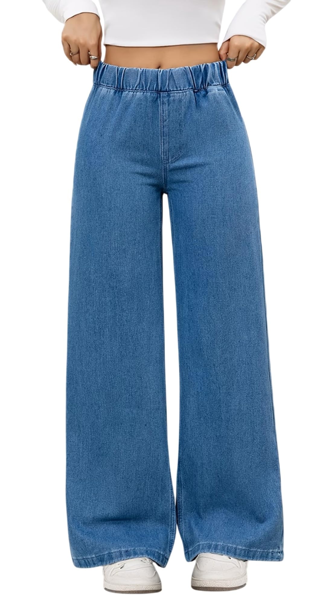 adbucks Women’s Stretchy Elastic Waist Wide-Leg Jeans – Minimalist Pocket-Free Drapey Denim Pants, Comfortable Pull-On Style, Ideal for Daily Commute & Casual Wear-picture-57