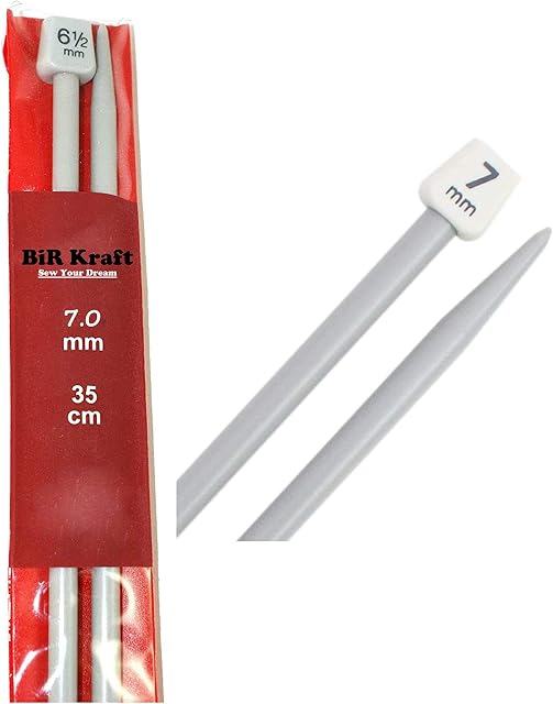 BiR Kraft 2 x 35cm Long Plastic Knitting Needles Single Pointed Needles 5mm, 5.5mm, 6mm, 6.5mm, 7mm, 7.5mm, 8mm, 9mm & 10mm (2 x 7mm)