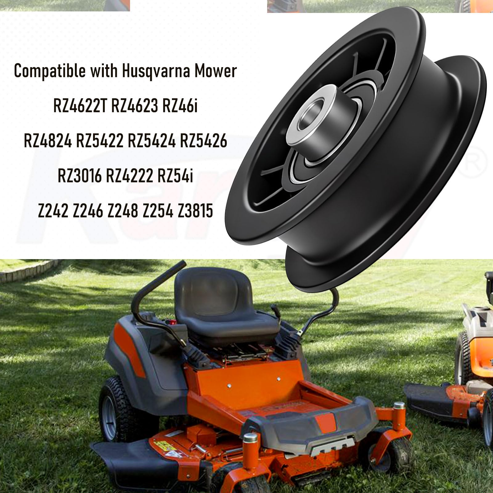 Karbay 539110311 - Polea tensora de repuesto para tractor de césped compatible con Husqvarna Craftsman Poulan cortacésped de giro cero 14259 84005748-3/8 pulgadas ID y 3-1/2 pulgadas OD (paquete de 1)