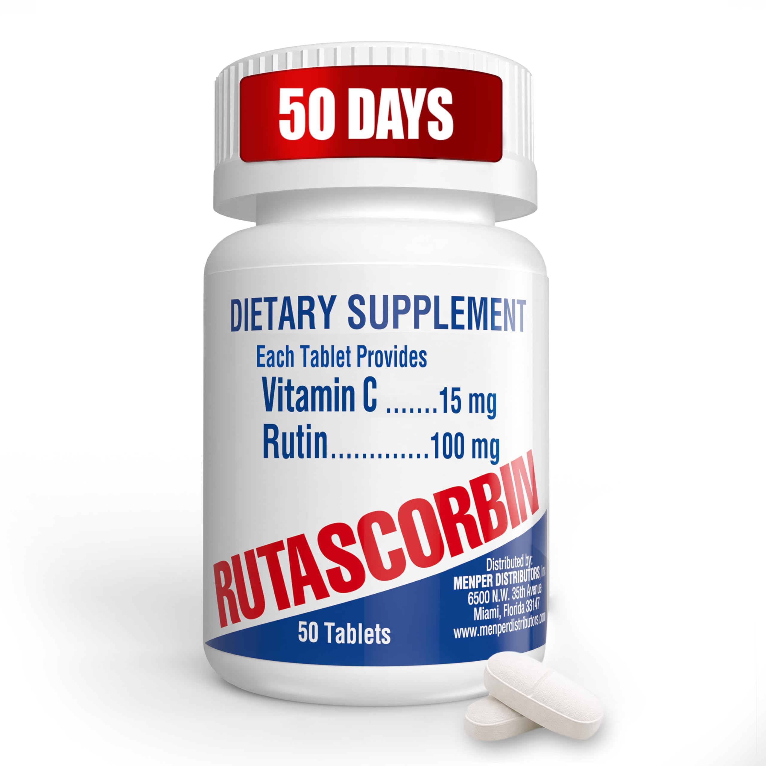 Rutin and Vitamin C Tablets for Circulation and Immune Support | Moderate Daily Dose for Vessels & Vascular Wellness, Antioxidant and Collagen Support, Clean Formula, 50 Ct Each | 1-Pack