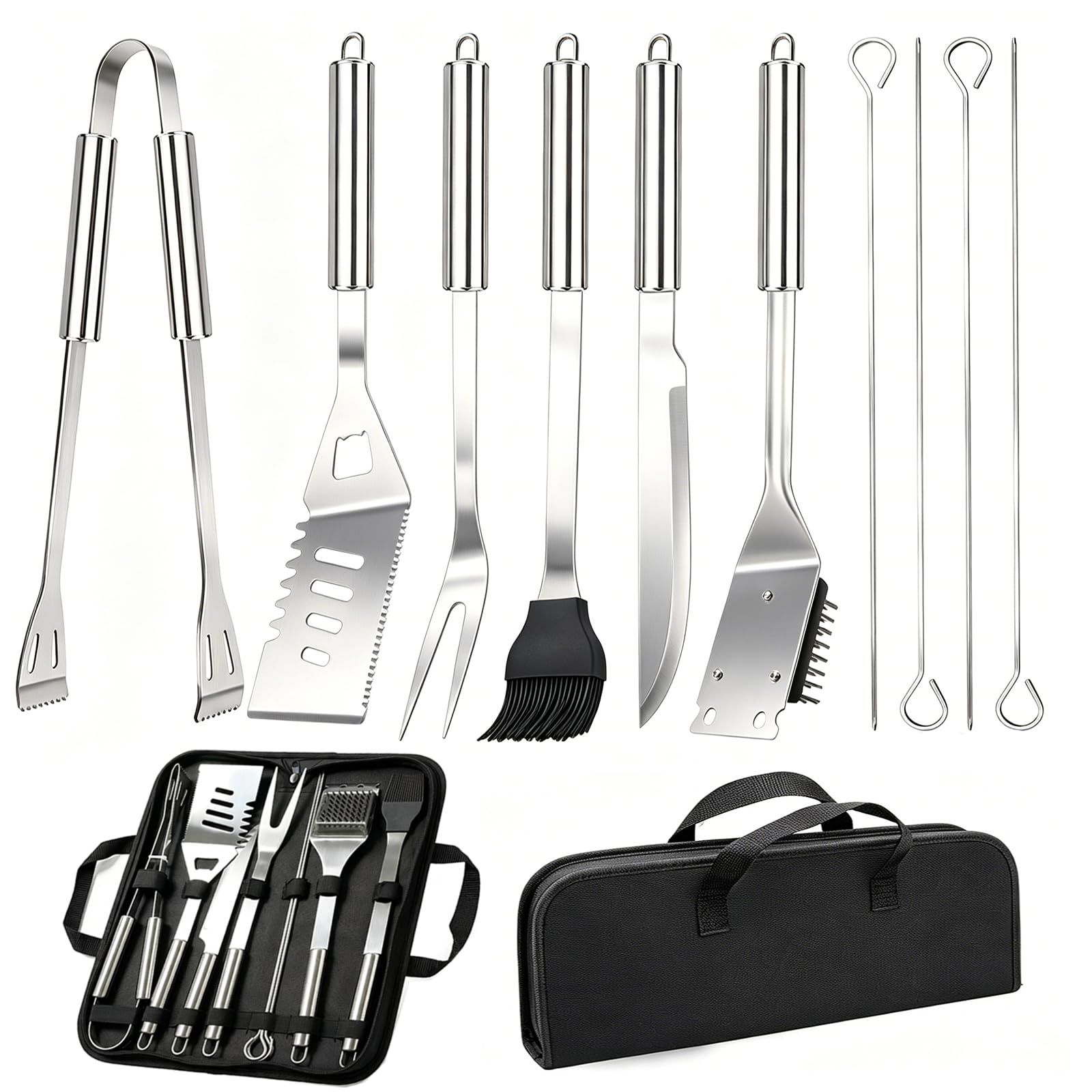 MUYFIO 11-Piece Stainless Steel BBQ Tool Set with Carry Bag