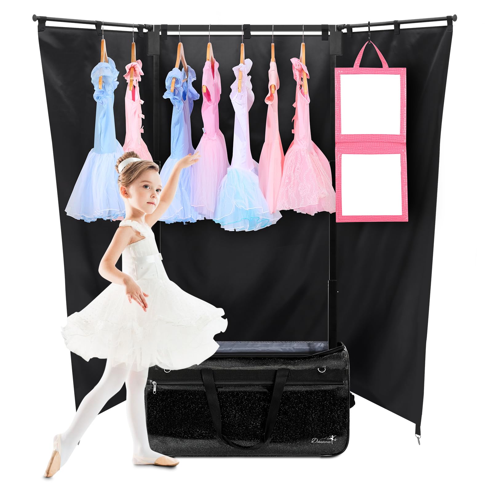 Sac de danse avec porte-vêtements - Grand sac à vêtements de danse avec roulettes pour danseuses / filles / femmes - Sac de voyage pliable - Indispensable pour les compétitions de danse, Noir - 71 cm