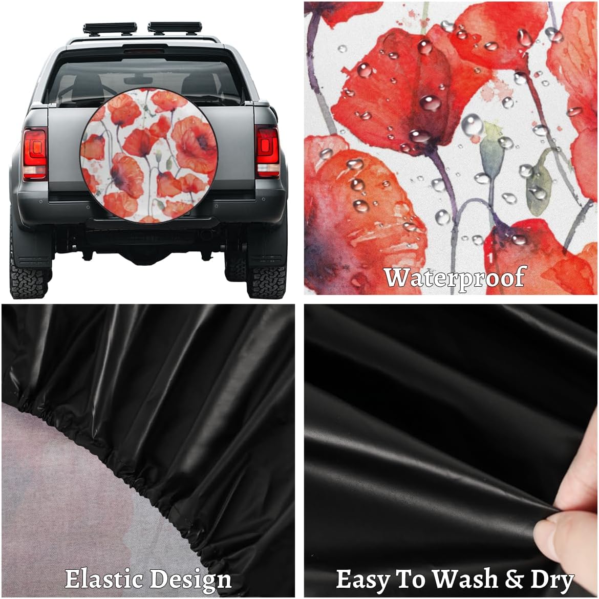 Wild Red Poppies Tire Covers Portable Spare Tire Cover Soft Durable Waterproof Dustproof Set of 4 Bags 14 Inches for Car Truck SUV Trailer Camper