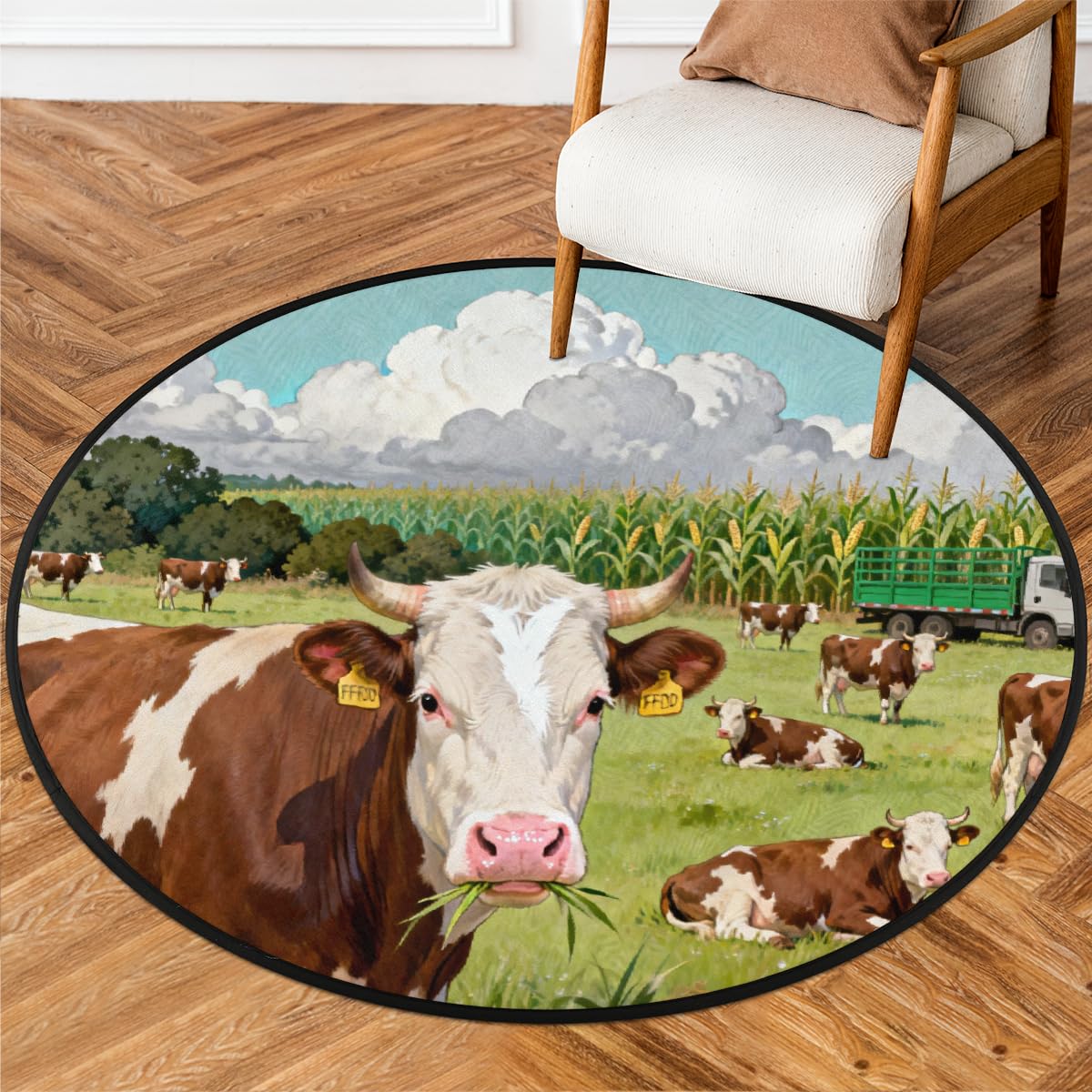 Tapis rond lavable chambre à coucher décoration salon 90cm